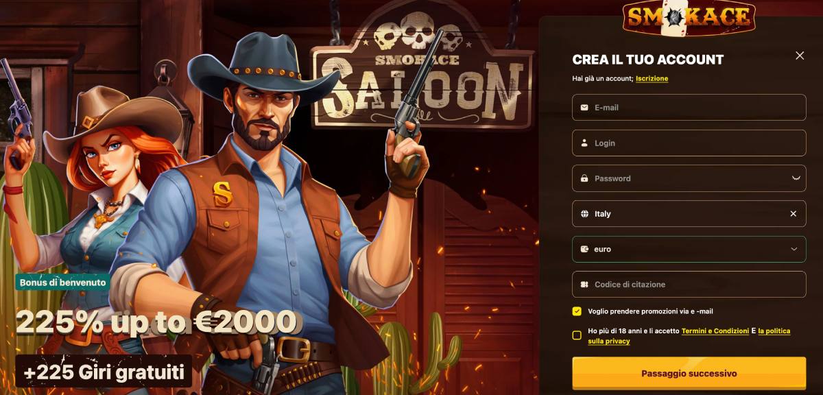 Creare un Account su SmokAce Casino